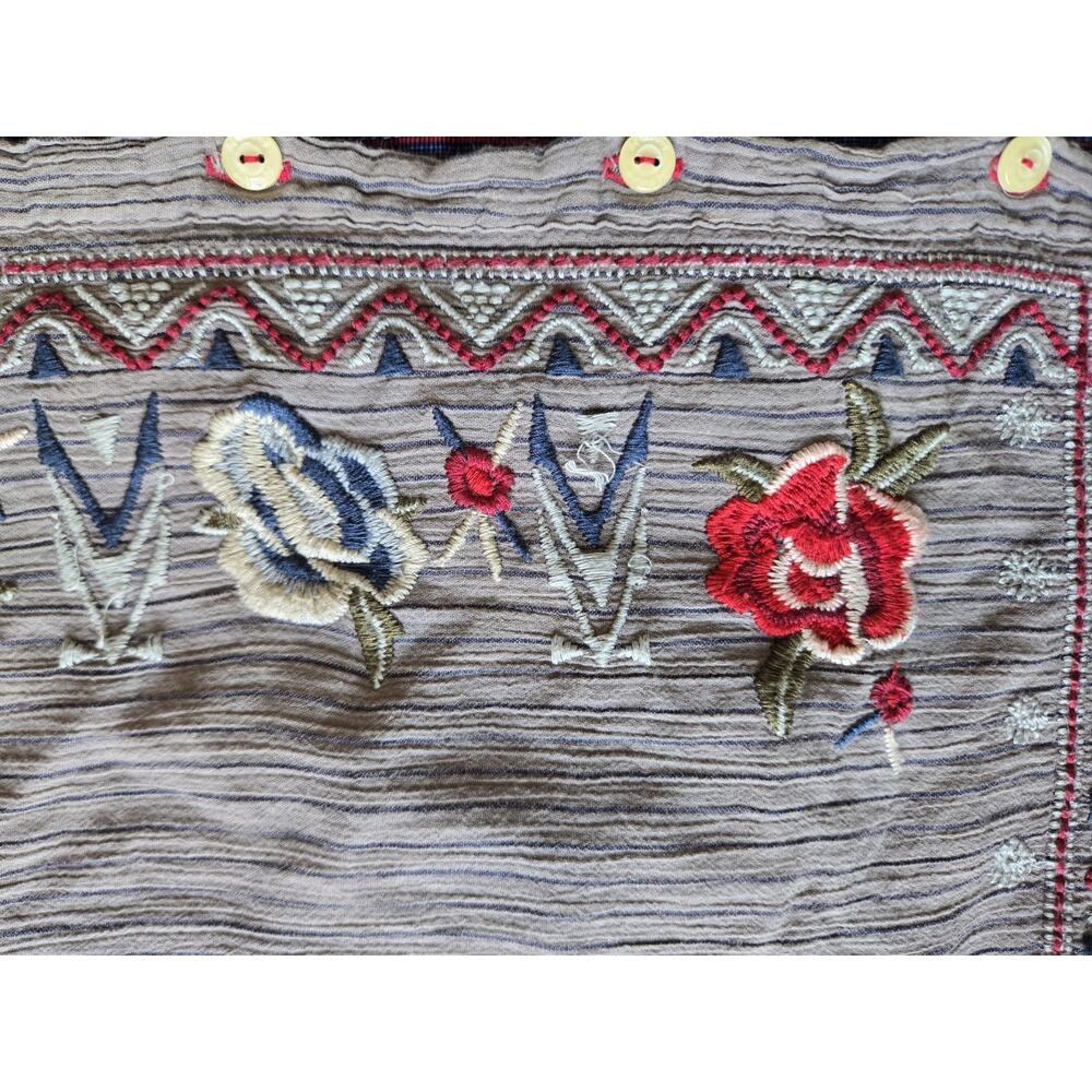 Johnny Was 3J Workshop Button Top Floral Embroidered Sz Medium Gray Boho Western - Picture 11 of 11